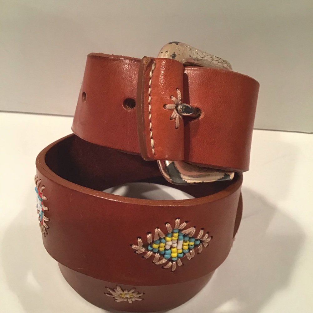Gap Retro Brown Leather Embroidered Belt Sz. M‎